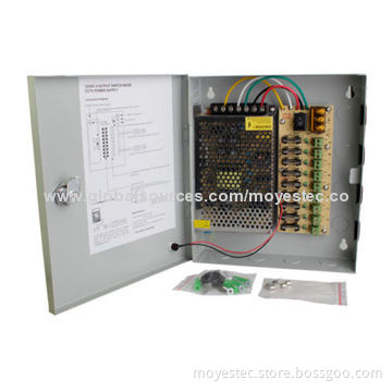 12V 7.5A Power supply box for CCTV cameras, 9-port fused output
